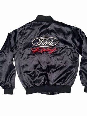 Vintage Black Ford Racing Satin Jacket Unisex Size M Made In USA Taylor